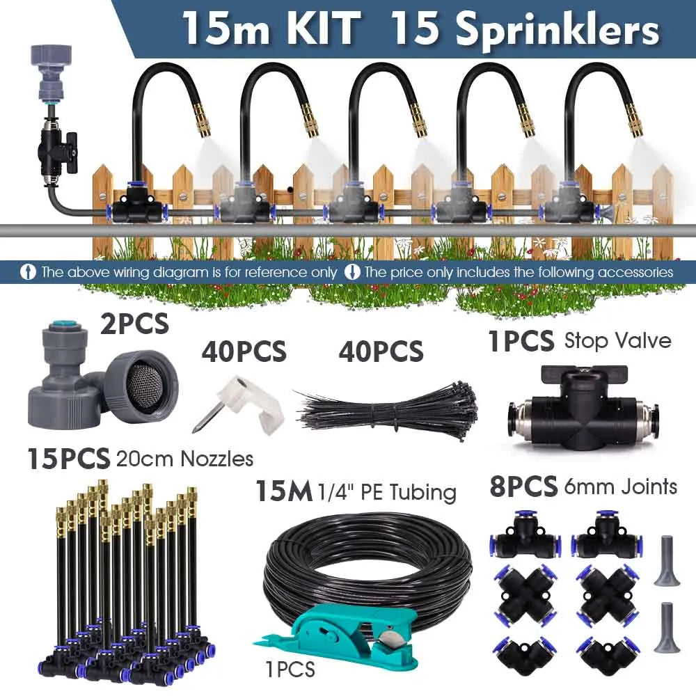 30-5m 1/4" 4/6mm Misting Cooling System 360° Free-bend Adjustable Nozzle Atomizer Sprayer for Outdoor Garden Irrigation Watering