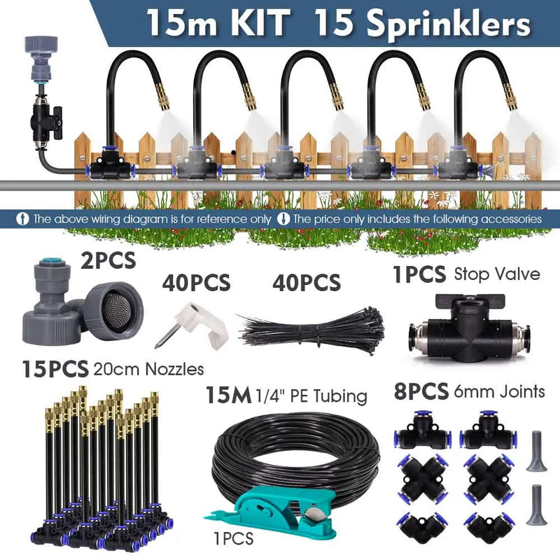 30-5m 1/4" 4/6mm Misting Cooling System 360° Free-bend Adjustable Nozzle Atomizer Sprayer for Outdoor Garden Irrigation Watering