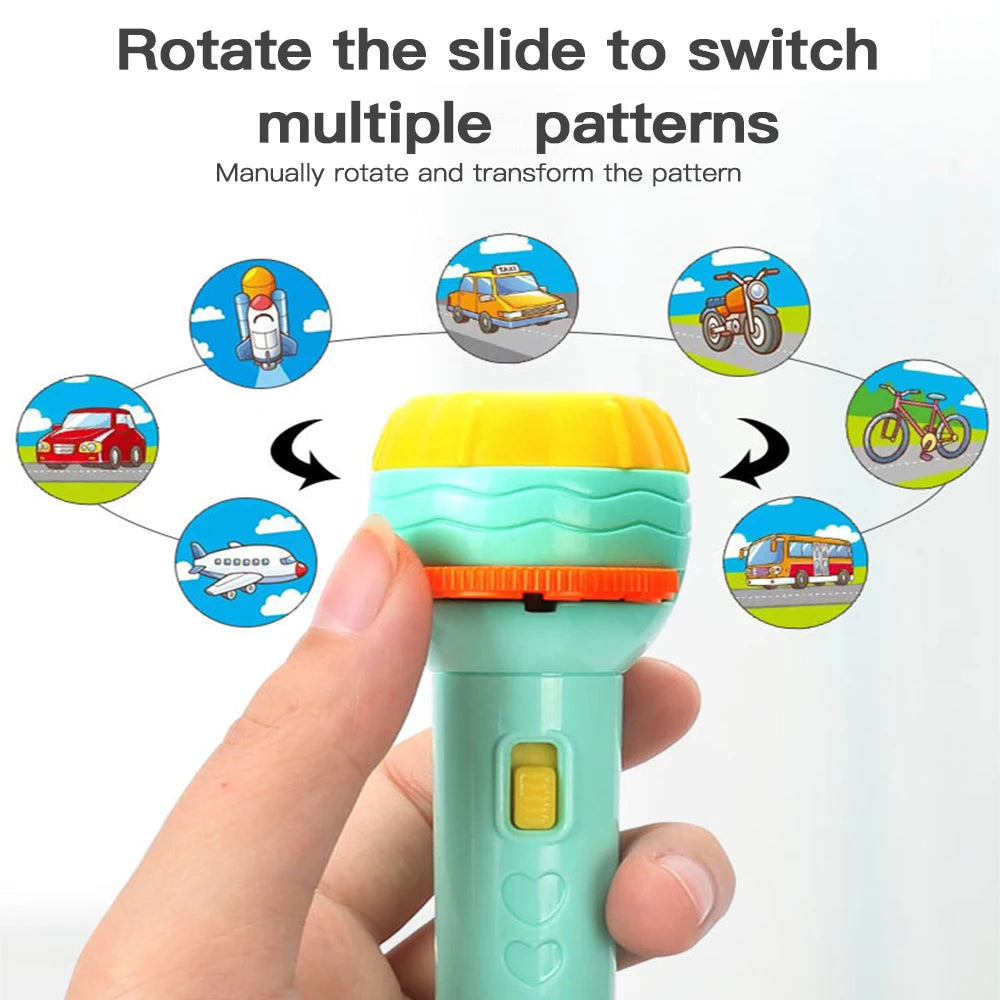 Linterna proyector lámpara de antorcha juguete lindo dibujos animados creatividad juguete antorcha lámpara linterna proyector juguete bebé libro de cuentos para dormir