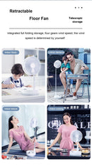P10 10800mAh Folding Portable Fan USB Remote Control Air Cooler Silent Rechargeable Wireless Floor Standing Fan for Camping Desk