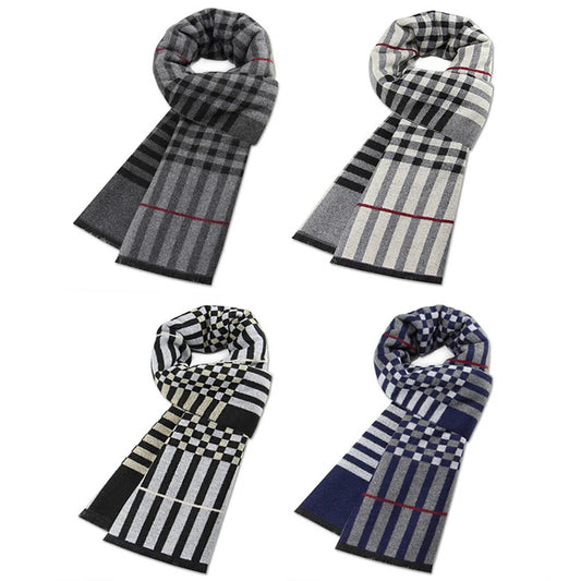 Classic Plaid Men Scarfs Winter Warm Cashmere Soft Scarf For Men Casual Business Neckerchief Black Gray Silk Scarves 30*180cm