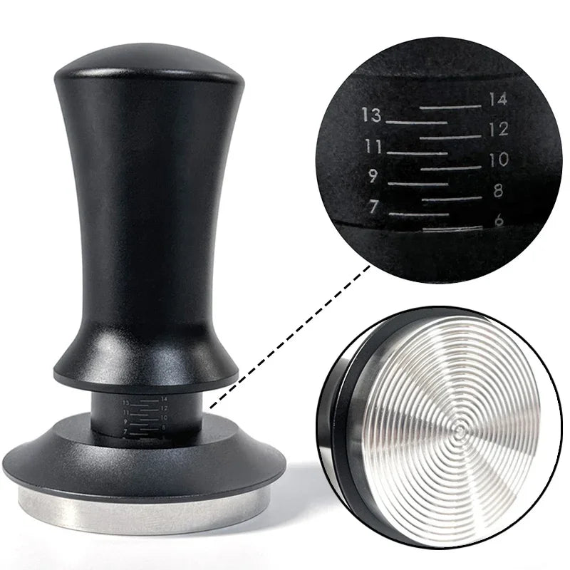 Apisonador de café de 54 mm con base ondulada, para espresso, con resorte y indicador de profundidad, de Barista, de 51 mm, 53 mm y 58 mm.
