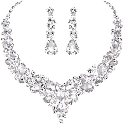 1 Juego de joyas para mujer, para fiesta, boda, novia, cristal austriaco, lágrima, racimo, collar llamativo, pendientes colgantes, regalos para ella