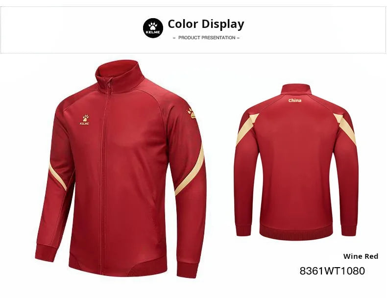 Chaqueta de punto de entrenamiento de fútbol Kelme, serie Qatar para hombre, primavera 2024, para deportes al aire libre, running, fitness, abrigo cortavientos