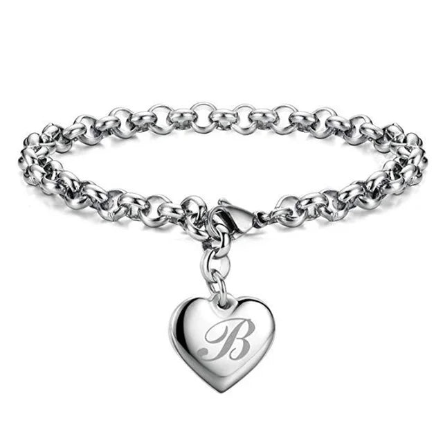 925 Pulseiras de Prata Esterlina com Coração Nobre para Mulheres, 26 Letras Corrente, Marca Designer de Moda, Festa de Casamento, Joias, Novo