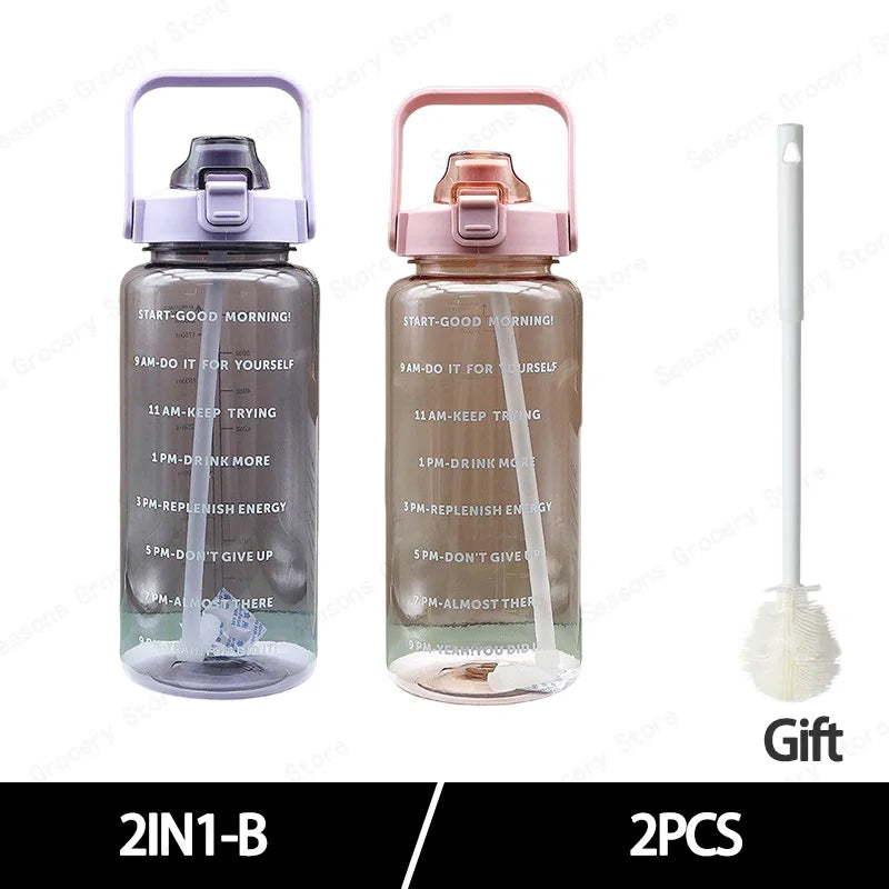 2025 Spring/Summer 2L Large Capacity Outdoor Plastic Bouncing Straw Sports Water Bottle Leak-proof Portable Refill Cups