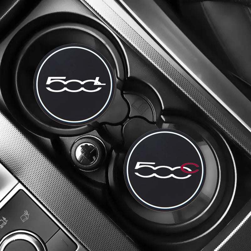 2 alfombrillas de goma antideslizantes para taza de agua de coche, impermeables, para Fiat 500, 500C, 500X, 500L, Abarth 695, accesorios para coche.