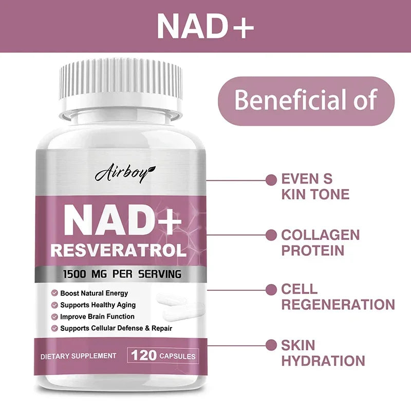 NAD+ Resveratrol Supplements - Anti Aging and Natural Cell Regeneration, for Cellular Health, Strengthens Immune SystemSupplemen