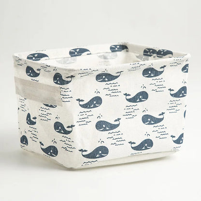 Small Foldable Canvas Storage Basket With Handle Cotton And Linen Desktop Storage Box Small Fresh Waterproof Storage Basket 1PC