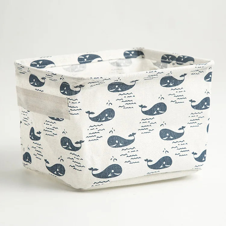 Small Foldable Canvas Storage Basket With Handle Cotton And Linen Desktop Storage Box Small Fresh Waterproof Storage Basket 1PC