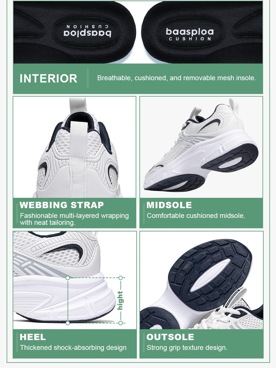 Baasploa Women Running Shoes 35-42 Fashion Lightweight Mesh Breathable Sport Shoes Comfort Soft Female Outdoor Casual Sneakers