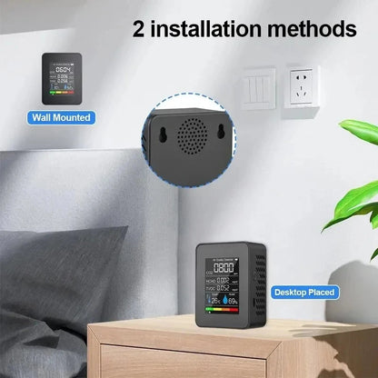 5 in 1 Digital Air Quality Monitor CO2 HCHO TVOC Humidity and Temperature Monitor CO2 Tester LCD Rechargeable