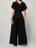 Women's New Solid V Neck Flutter Sleeve Tie Waist Split Wide Leg Jumpsuit Elegant Slimming Versatile Party Daily Casual Jumpsuit