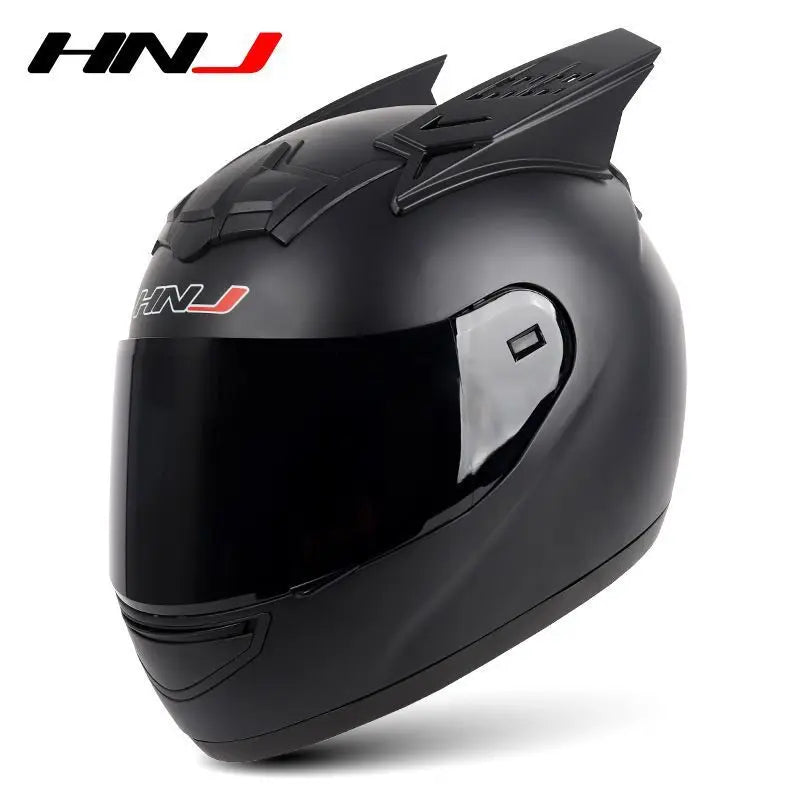 HNJ Men Motorcycle Helmet Women Full Face Helmet Riding Personality Horn Pink Helmet DOT Certification Motorcycle Helmet
