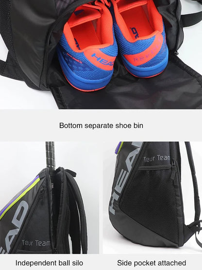 HEAD Tennis Backpack Outdoor Sport Bag Tennis Bag Badminton Gymbag Backpack Original Tennis Backpack With Separated Shoe Bag
