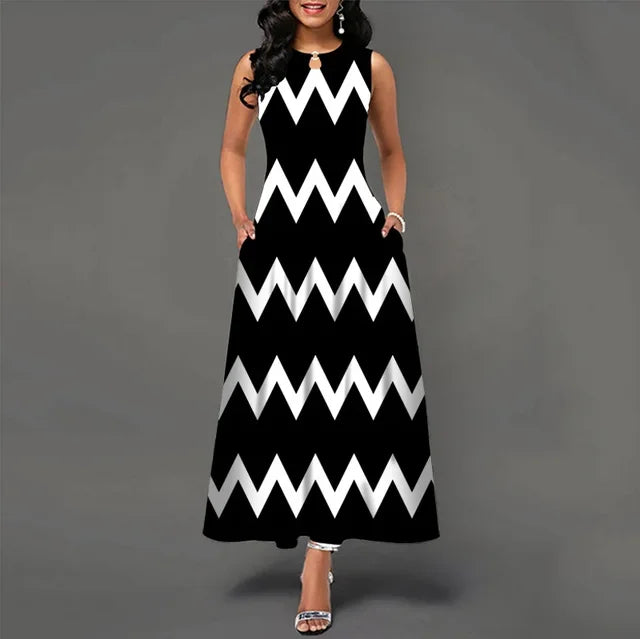 Women's V-neck Sleeveless Long Dress Retro Bohemian Dresses Floral Print Swing Casual New 