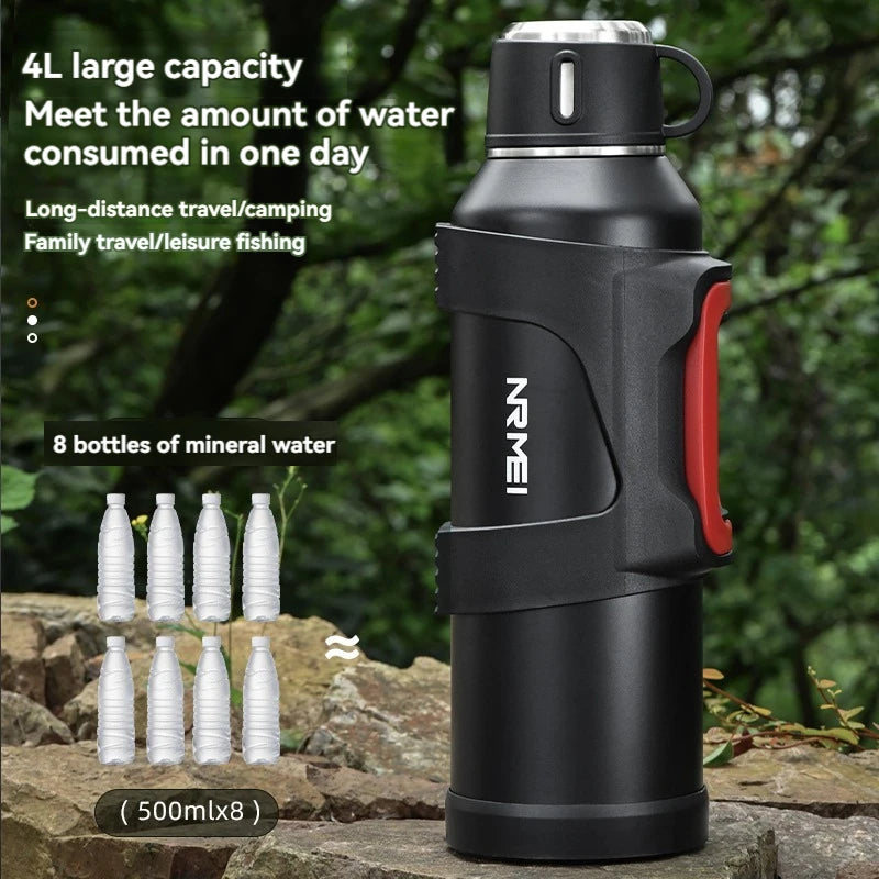 Botella de agua con aislamiento térmico de 3L/4L, termo de agua caliente de acero inoxidable, botella para beber al aire libre para mantener el frío y el calor