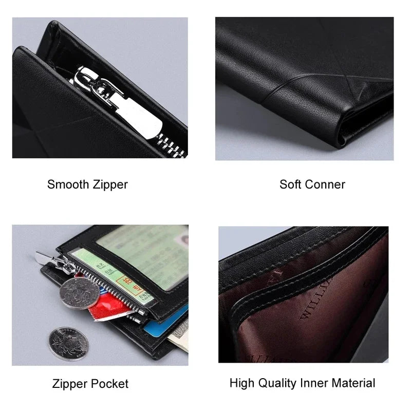 Men's Slim Wallet Genuine Leather Mini Purse Casual Design Bifold Wallet Brand Short Slim Wallet WILLIAMPOLO Luxury brand