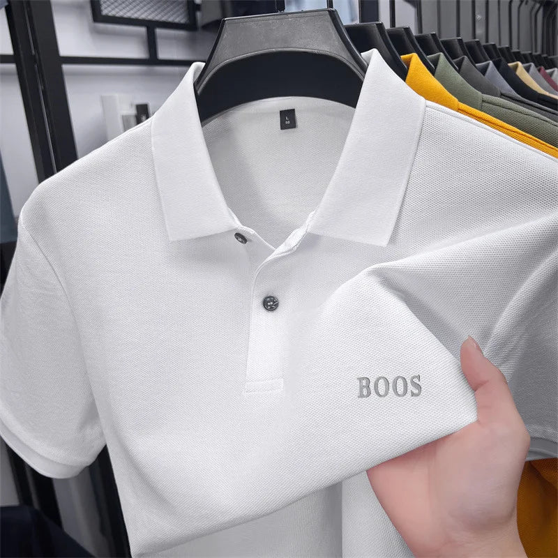 Cotton100% Men's Summer High Quality Short Sleeves Polo Shirt Lapel Button Letter Printing T-Shirt Business Leisure Men Clothing