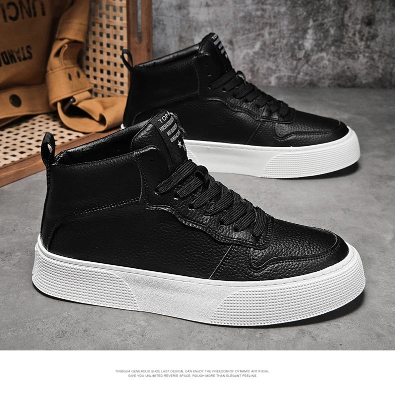 IGxx High top Shoes Zip Lace-up Leather Men's Sneakers Punk Ankle Boots For Men Hook&Loop Shoes White indestructible lacoste