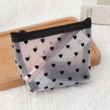 Heart-Shaped Nylon Mesh Cosmetic Bag Portable Toiletry Organizer for Women Makeup Storage