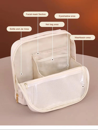 Professional Stand up Cosmetic Bag Large Capacity Travel Toiletry Organizer With Multiple Compartments Portable Storage Pouch