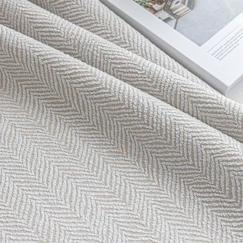 Herringbone Chenille Beige Thickened Blackout Curtains for Living Room Dining Room Bedroom Solid Color Luxury Curtains Custom