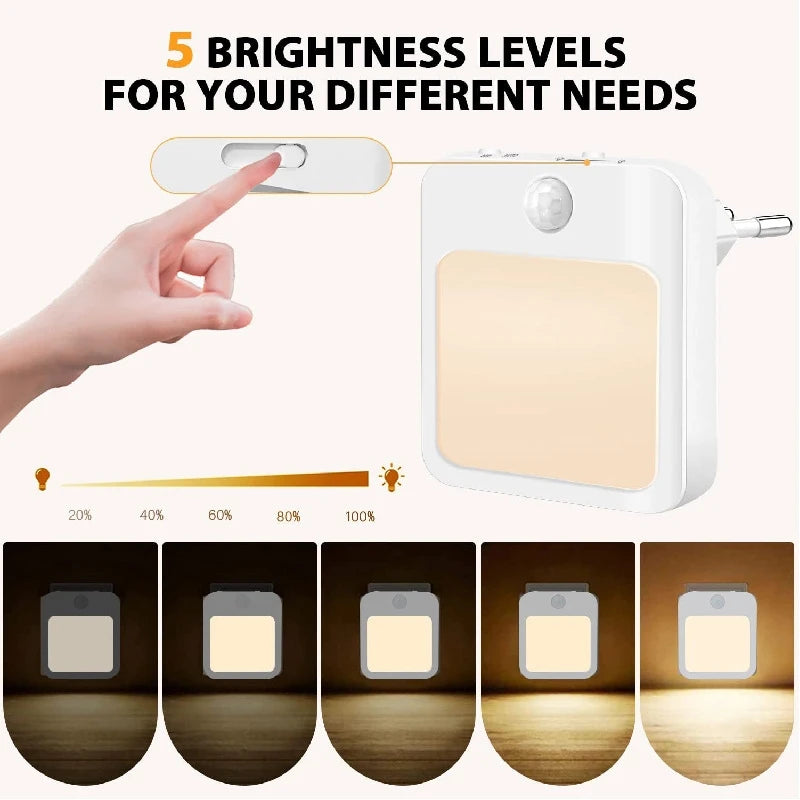 Luz nocturna con sensor de movimiento y luz LED, enchufe europeo, luz nocturna inalámbrica para niños, mesita de noche y dormitorio.