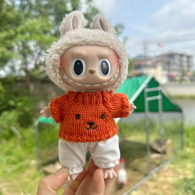 Mini Plush Doll Clothes Labubu Idol Doll Accessories, Sweater and Trousers, DIY Kids Clothing, Cute Gift, 17cm, 1 Set 