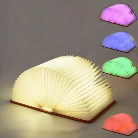3D Folding Creative LED Night Light RGB Color USB Rechargeable Wooden Book Light Decor Bedroom Desk Table Lamp for Kid Birthday Gift
