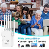 1200Mbps Wireless WiFi Repeater WIFI Extender WiFi Booster 2.4G/5G Network Amplifier 360° Full Coverage Signal For Small Office