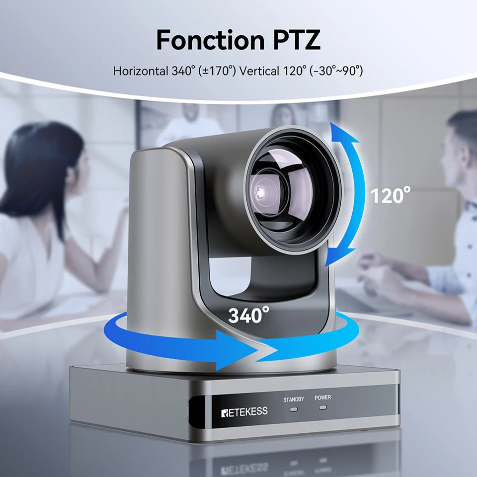 Retekess TC202 PTZ Conference Camera Double Zoom Lens USB3.0 HDMI 1080P/60FPS for Video Business Meeting Live Streaming Church