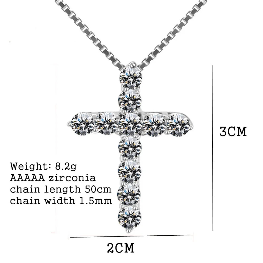 925 Sterling Silver Necklace for Men and Women, Box Chain, Shiny Crystal, Classic Cross Pendant, Fashion Jewelry, 16-24 Inches 