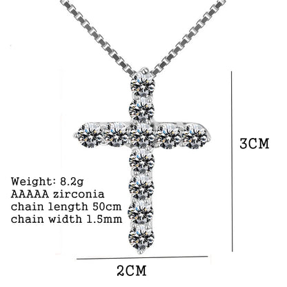 Collar de plata de ley 925 para hombre y mujer, cadena de eslabones, cristal brillante, colgante de cruz clásica, joyería de moda, 40,6-60,9 cm 