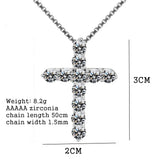 925 Sterling Silver Necklace for Men and Women, Box Chain, Shiny Crystal, Classic Cross Pendant, Fashion Jewelry, 16-24 Inches 
