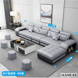 MINGDIBAO Fabric Sofa Set Furniture Living Room Sofa Set with USB and Stools / Big U Shape Cloth Couch Sofas for Home Furniture