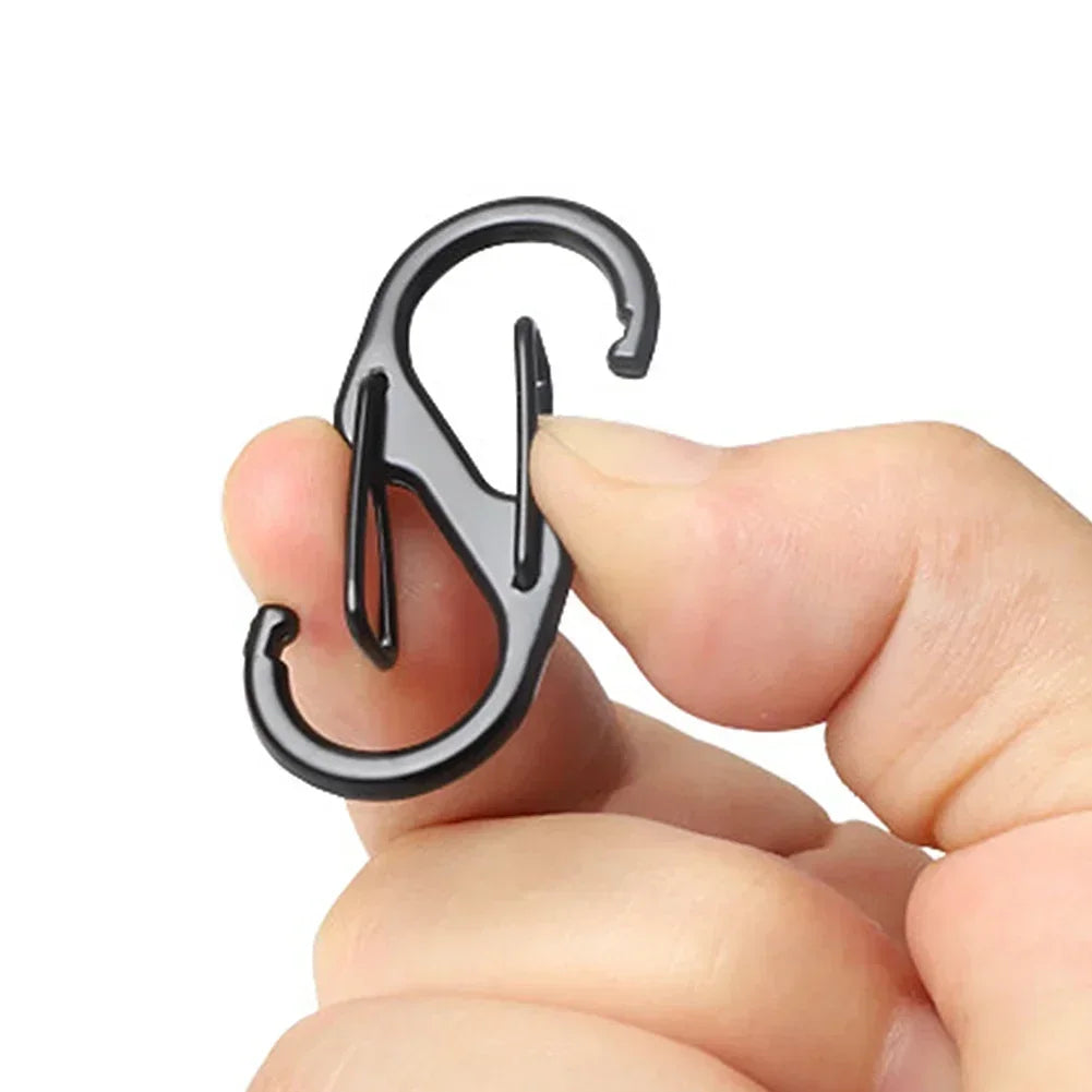 10Pcs S Type Mini Keychain Hook Stainless Steel Carabiner With Lock Anti-Theft Outdoor Camping Backpack Buckle Key-Lock Tool