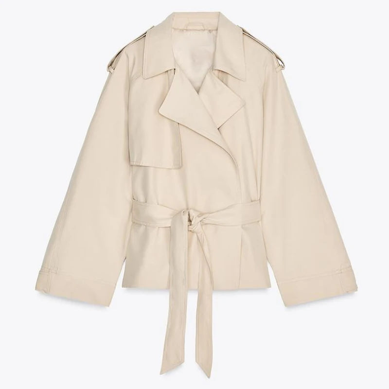 Casual Office Women's Bomber Jacket Chic Lace Up Lapel Collar Full Sleeve Female Coat Spring New Office Lady Outerwear Commuting