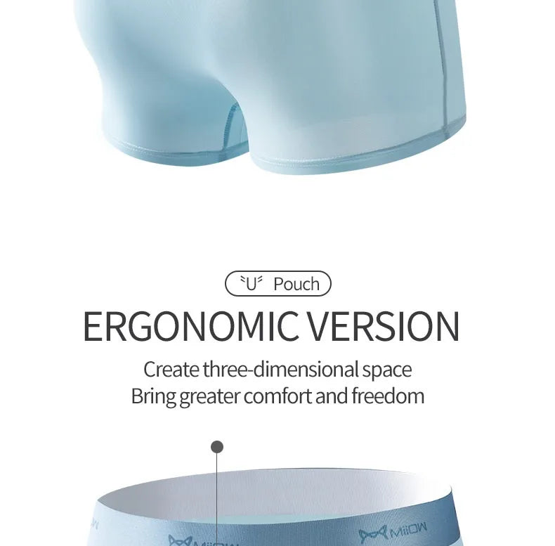 MiiOW 3Pcs Lot Men Boxer Shorts Graphene Antibacterial Ice Silk Underwear Men's Boxer Shorts Seamless Breathable Male Panties L-5XL