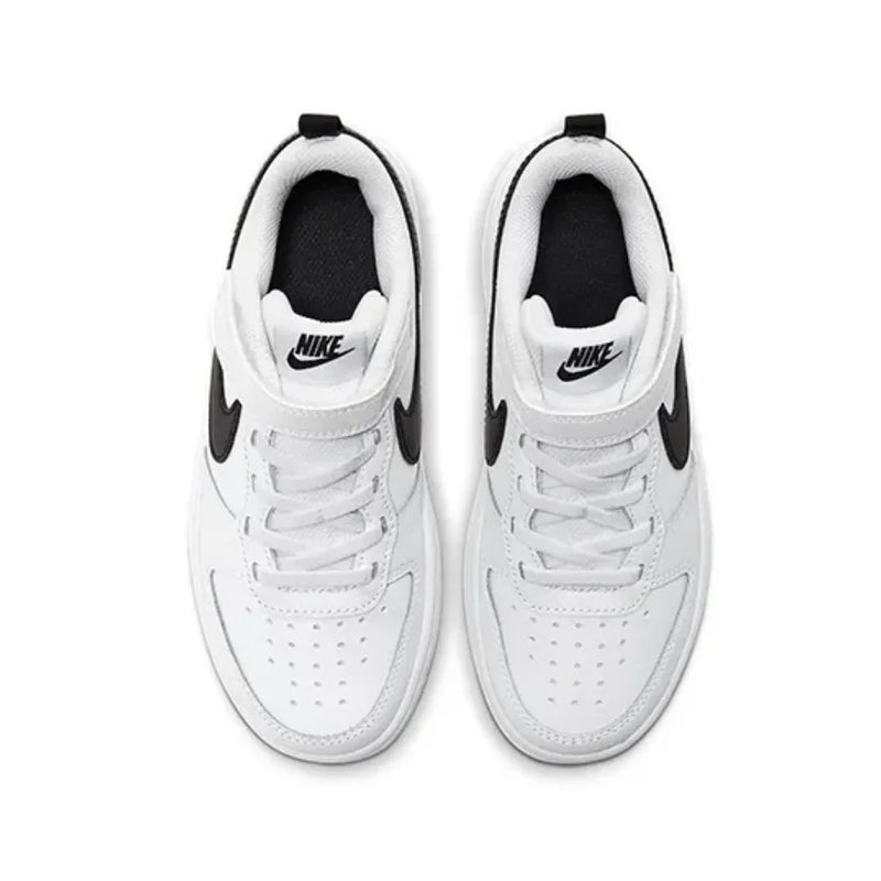 Tênis Nike Court Borough Low 2 branco e preto para crianças e crianças de meia-idade