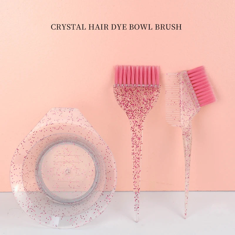 3 profissional salão de beleza tintura de cabelo cristal glitter conjunto tigela de tintura de cabelo, escova de cabelo e tigela ferramentas, acessórios de penteado de salão de beleza