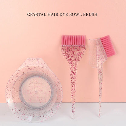 3 profissional salão de beleza tintura de cabelo cristal glitter conjunto tigela de tintura de cabelo, escova de cabelo e tigela ferramentas, acessórios de penteado de salão de beleza