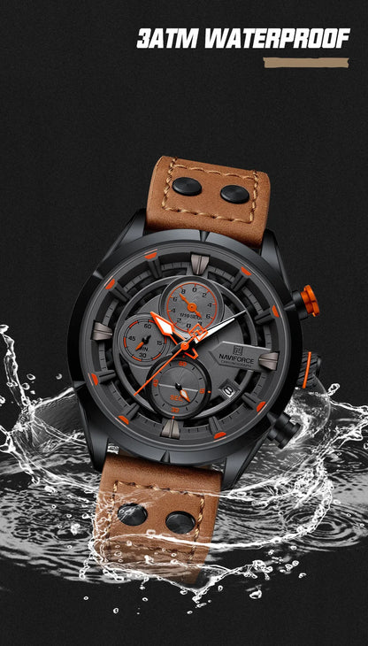 NAVIFORCE Men Casual Watch Fashion Luxury Waterproof Genuine Leather Strap Male Chronograph Quartz WristWatch Relogio Masculino