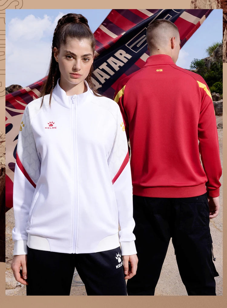 Chaqueta de punto de entrenamiento de fútbol Kelme, serie Qatar para hombre, primavera 2024, para deportes al aire libre, running, fitness, abrigo cortavientos