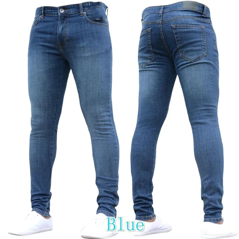 Casual Men Jeans Pencil Pants Streetwear Skinny Denim Full Length Slim Trousers Slight Strech Europe America Zipper Fly Jeans