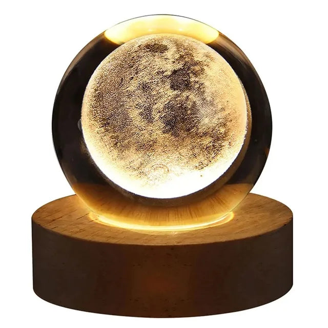 Lâmpada de cristal 3D com galáxia e projeção planetária, luz noturna USB para atmosfera aconchegante, bola de plasma única