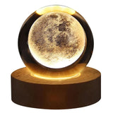 Lâmpada de cristal 3D com galáxia e projeção planetária, luz noturna USB para atmosfera aconchegante, bola de plasma única