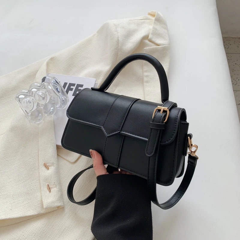 Bolso de hombro de piel sintética para mujer - Bolso bandolera de moda, bolso vintage tipo bandolera, bolso cuadrado (negro)