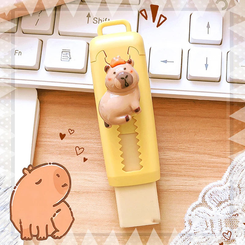 Kawaii Push Pull Capybara Eraser Soft School Supplies Clean Mess Free Stationary Office Student Rubber Eraser For Kids Gift
