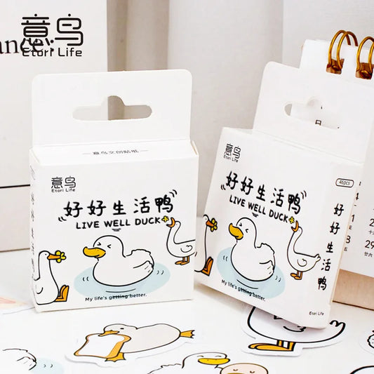 Etori Life 46pcs/pack Good Life Duck Album Decorative Stickers Self-Adhesive Stickers for DIY Student Stationery Notebook Diary